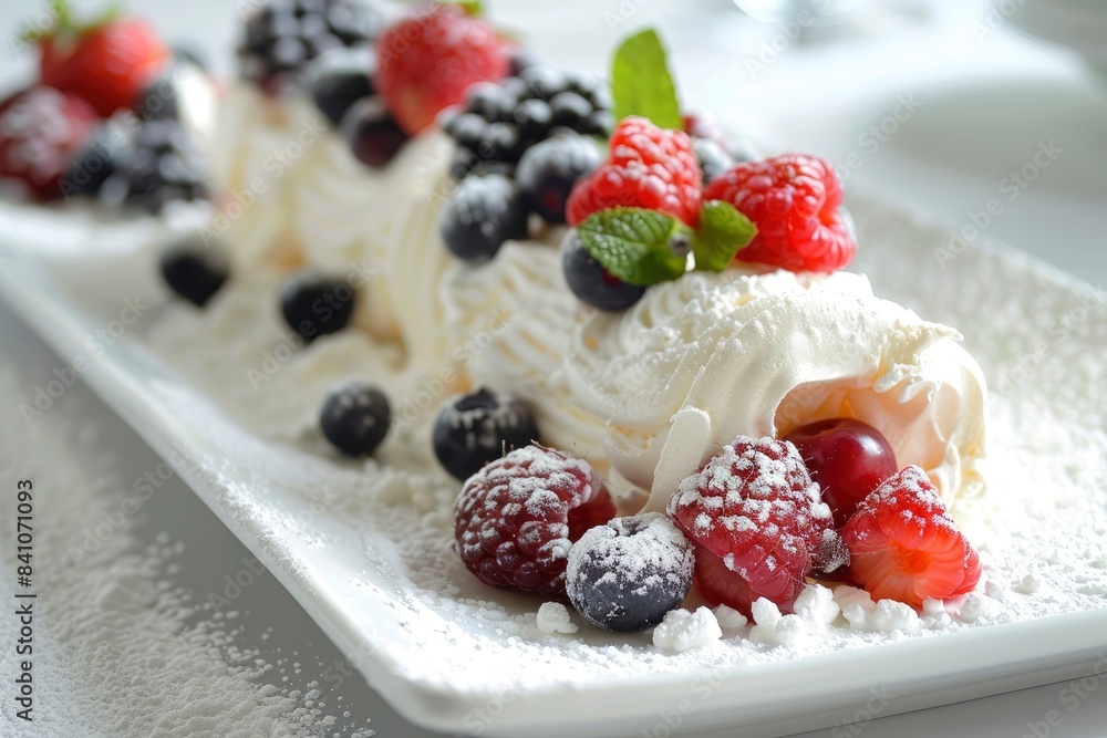 meringue roll with fresh berries - generative ai meringue roll with fresh berries - generative ai