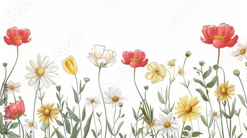 Wallpaper Mural A delicate and whimsical illustration of a flower with daisies and poppies, wallpaper, card, copy space Torontodigital.ca