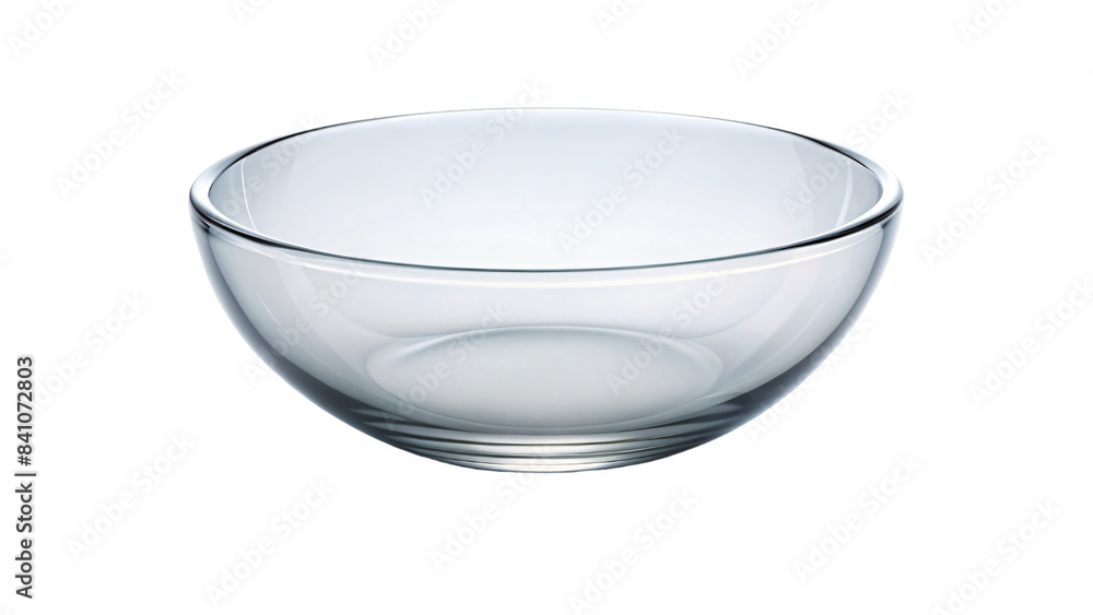 An empty, clean glass bowl sits isolated on a white background An empty, clean glass bowl sits isolated on a white background