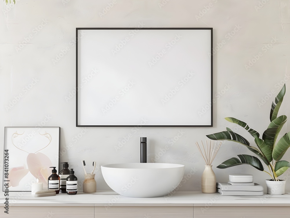 Fototapeta premium Minimalist and Cozy Bathroom Vanity Styling with Organic Beauty Products and Plants