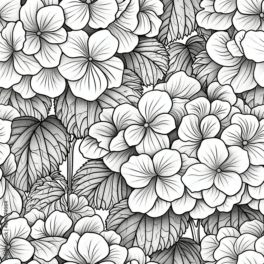 A detailed line drawing of a hydrangea cluster, with its numerous small flowers forming a large, rounded bloom, highlighting the flowers intricate structure. Minimal pattern banner wallpaper, simple A detailed line drawing of a hydrangea cluster, with its numerous small flowers forming a large, rounded bloom, highlighting the flowers intricate structure. Minimal pattern banner wallpaper, simple