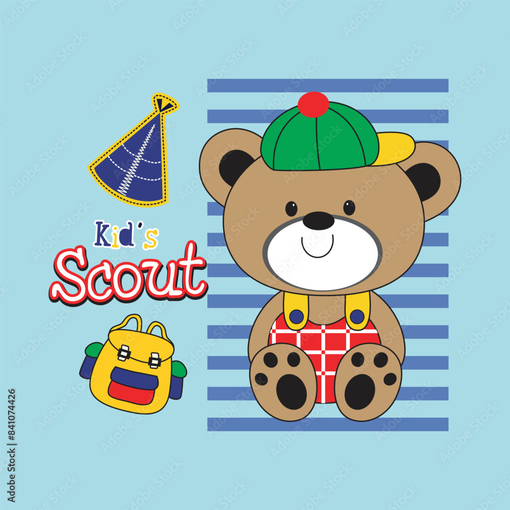 Fototapeta premium The bear is playing happily with friends,design cartoon vector illustration