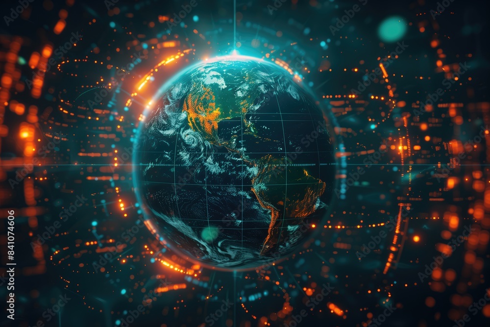 digital illustration of the Earth surrounded by glowing connections, symbolizing global connectivity digital illustration of the Earth surrounded by glowing connections, symbolizing global connectivity