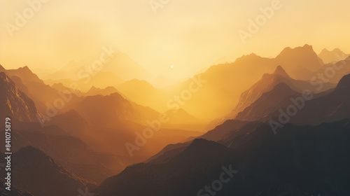 Silhouetted Mountain Ranges Bathed in Golden Sunset Light