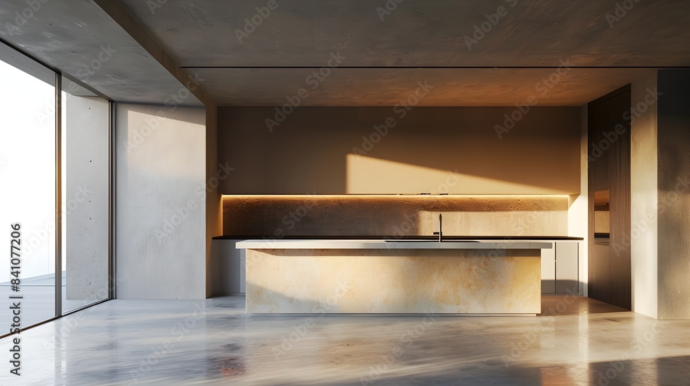 Fototapeta premium Minimalist Modern Concrete Interior with Bright Natural Lighting and Sleek Furniture