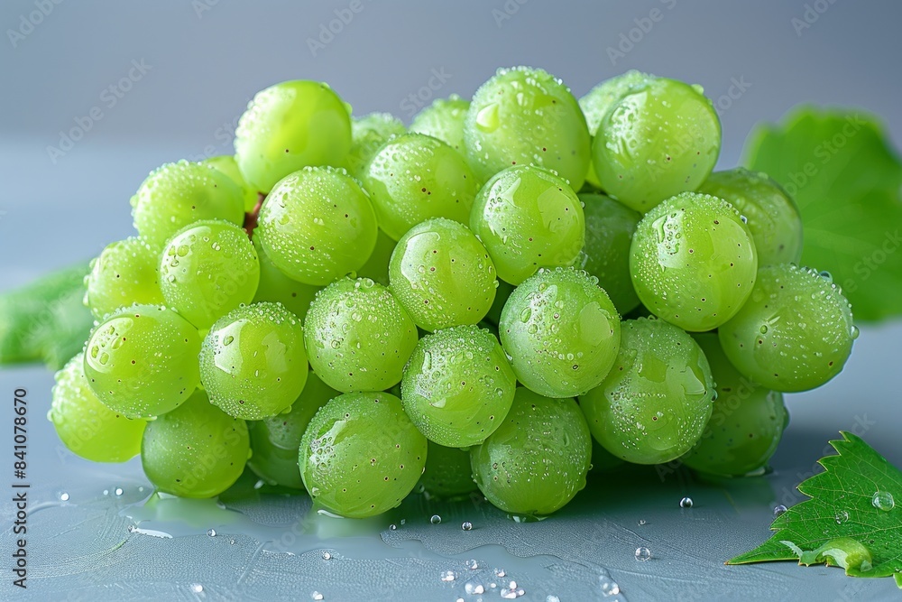 Fresh green grapes with water drops on white background. Fresh green grapes with water drops on white background.