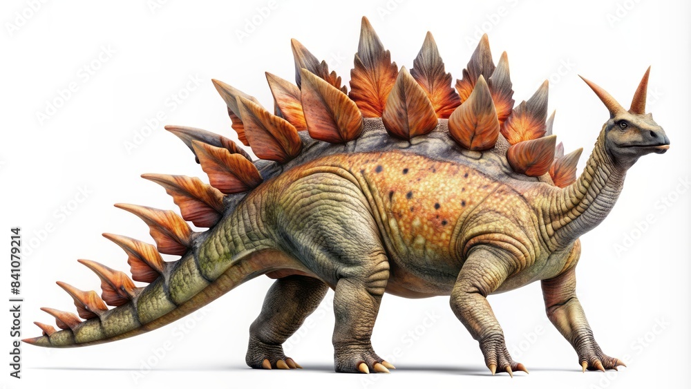 A solitary, prehistoric stegosaurus dinosaur with row of plates running down its back, isolated on a transparent background, showcasing its distinctive spikes. A solitary, prehistoric stegosaurus dinosaur with row of plates running down its back, isolated on a transparent background, showcasing its distinctive spikes.