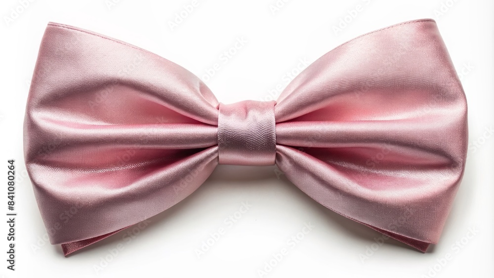 A delicate, satin-finish pink bow, perfectly tied and symmetrical, stands alone on a crisp, pure white background, exuding elegance and sophistication. A delicate, satin-finish pink bow, perfectly tied and symmetrical, stands alone on a crisp, pure white background, exuding elegance and sophistication.