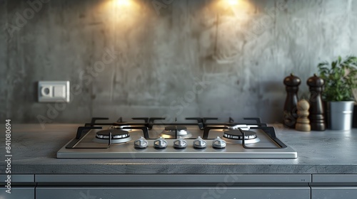 A compact gas stove with burners on a smooth metal surface