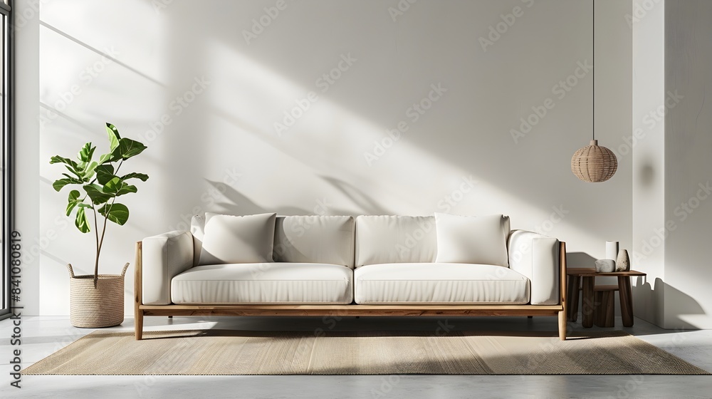 Serene and Minimalist Living Room with Natural Light and Lush Plant Accents Serene and Minimalist Living Room with Natural Light and Lush Plant Accents