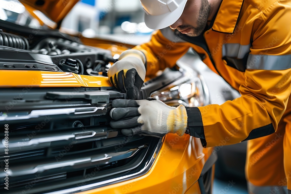 Engineers are assembling cars in a car repair shop. Engineers are assembling cars in a car repair shop.