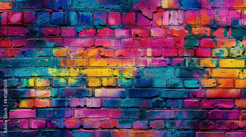 Colorful Brick Wall With Graffiti Art in Urban Setting Colorful Brick Wall With Graffiti Art in Urban Setting