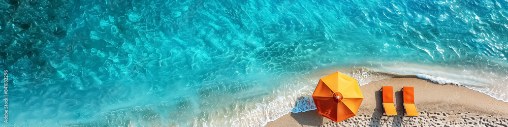 Fototapeta premium white sand beach and blue sea, panoramic aerial view, travel to tropical coast, enjoy vacation. Wall Art Poster Print Design for Home Decor, Decoration Artwork, High Resolution Wallpaper & Background