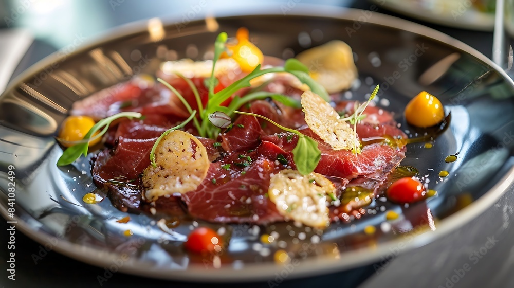 A plate of food with cheese and herbs