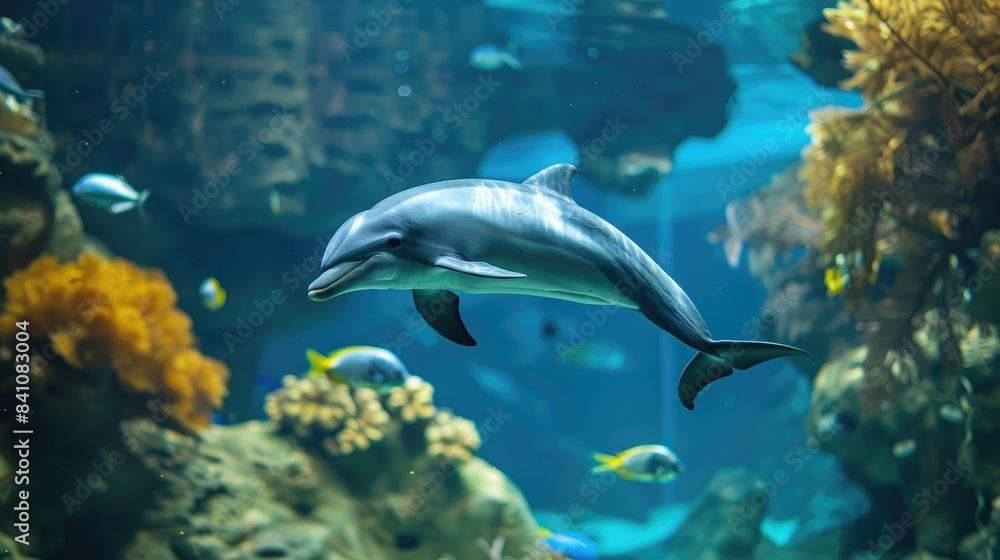 Fototapeta premium Sea creatures from oceans seas rivers and lakes inhabit the zoo aquarium