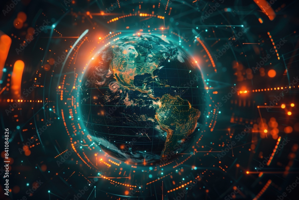 Obraz premium Global network connection covering the earth with lines of innovative perceptron