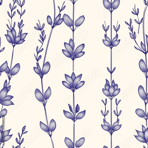 An intricate line art piece showing a cluster of lavender sprigs, with each tiny flower and slender leaf meticulously drawn to convey a sense of calm and tranquility. Minimal pattern banner