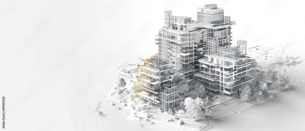 architectural model offers a comprehensive view of the apartment building, from its facade to its furnished interiors architectural model offers a comprehensive view of the apartment building, from its facade to its furnished interiors