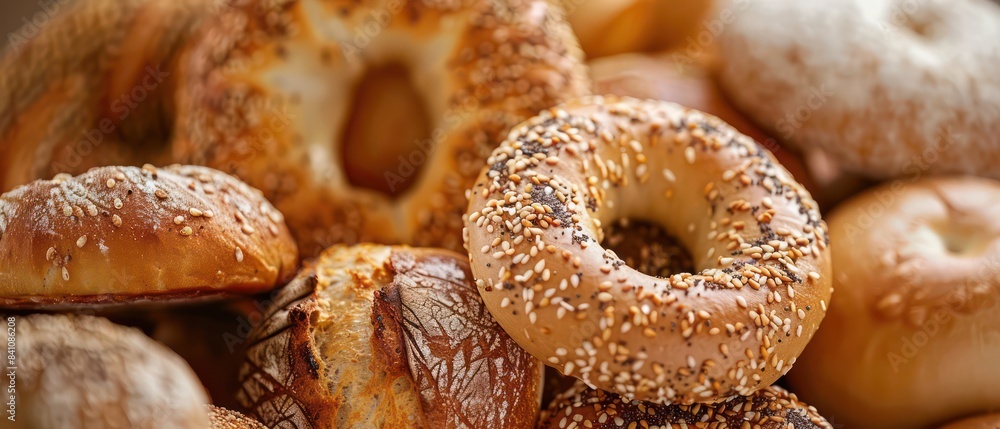 bagels piled high create a visually appealing scene, inviting indulgence in their delicious flavors bagels piled high create a visually appealing scene, inviting indulgence in their delicious flavors
