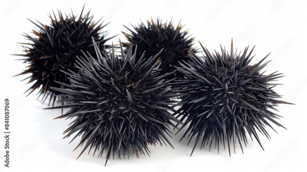 Fototapeta premium hazardous sea urchins Isolated on white background. Poisonous animals concept for designer