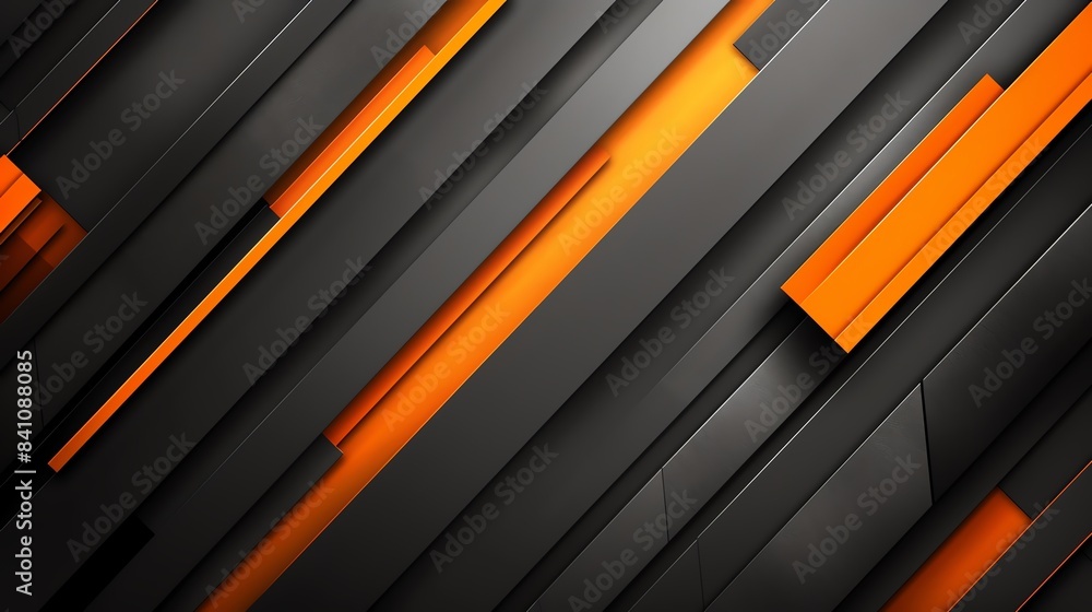 Abstract 3D geometric background with black and orange overlapping panels, creating a modern and dynamic visual effect. Abstract 3D geometric background with black and orange overlapping panels, creating a modern and dynamic visual effect.
