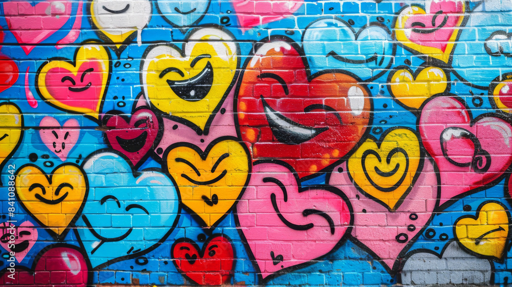 Colorful Heart Graffiti Mural on Brick Wall in Urban Setting Colorful Heart Graffiti Mural on Brick Wall in Urban Setting