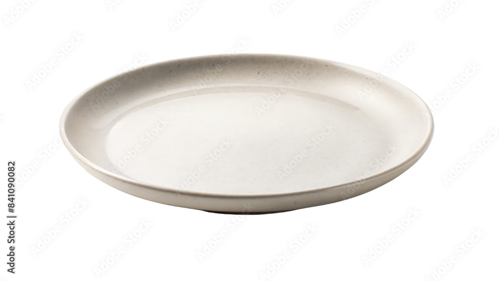 A clean white ceramic plate sits empty, isolated on a bright white background A clean white ceramic plate sits empty, isolated on a bright white background