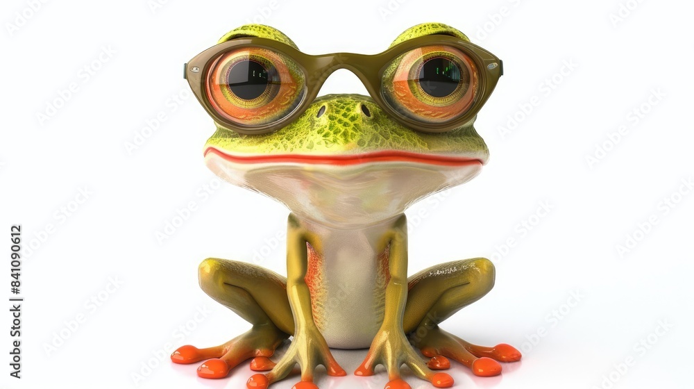 Fototapeta premium An adorable cartoon frog a whimsical amphibian character embodies the theme of education and knowledge in this vibrant 2d illustration set against a clean white backdrop