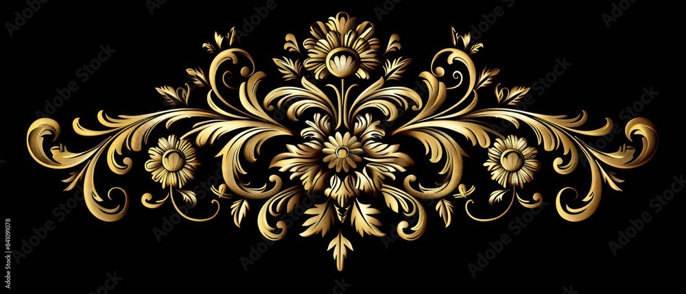 golden victorian ornament, black background golden victorian ornament, black background