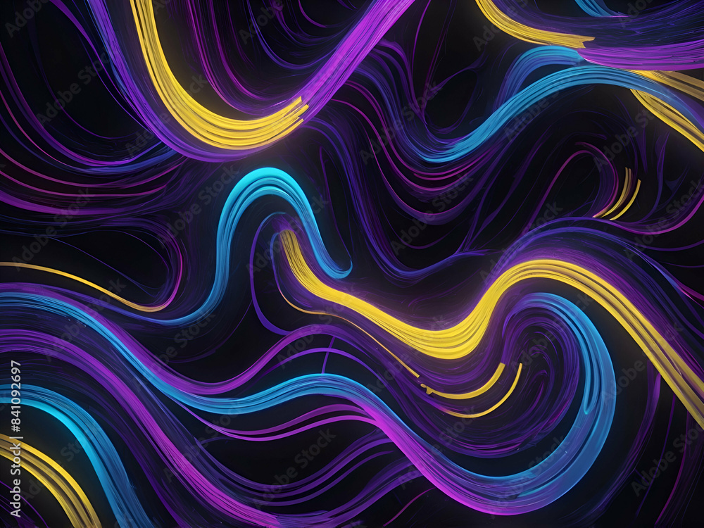 Fototapeta premium Abstract Morphing neon blue, purple,yellow lines 3d rendering illustration