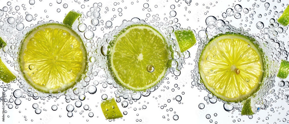 lime in soda bubbles on white background lime in soda bubbles on white background