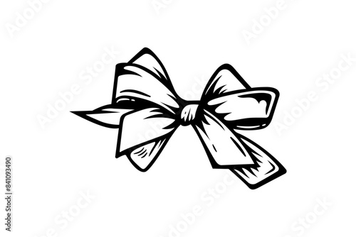 Black outline of a bow for decorating a gift or birthday greetings. Decor for postcards for New Year or Christmas. Raster illustration. vintage style design template.