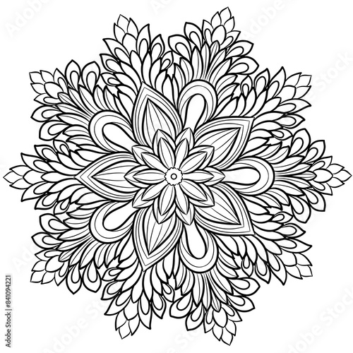 Floral Mandala isolated design on white background. Intricate Symmetrical Floral Design with Detailed Petals and Leaves.