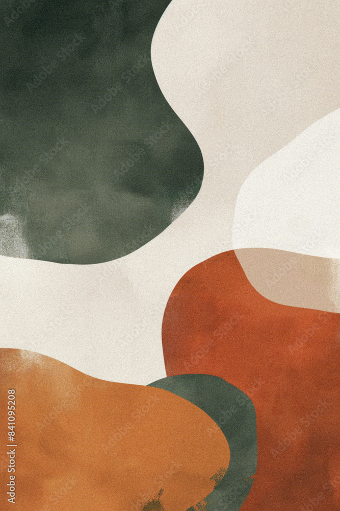 Simple abstract geometric print with organic shapes in a muted earthy colour palette Simple abstract geometric print with organic shapes in a muted earthy colour palette