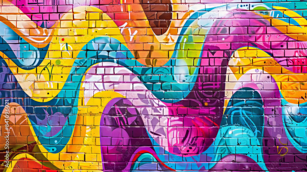 Colorful Wave Graffiti On Brick Wall Colorful Wave Graffiti On Brick Wall