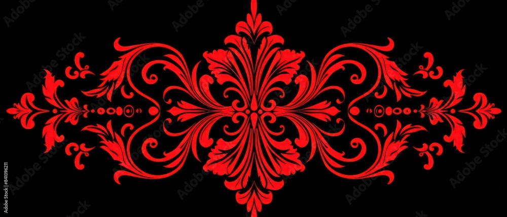 red victorian ornament, black background red victorian ornament, black background