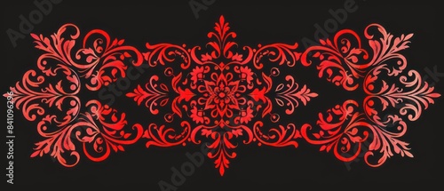 red victorian ornament, black background