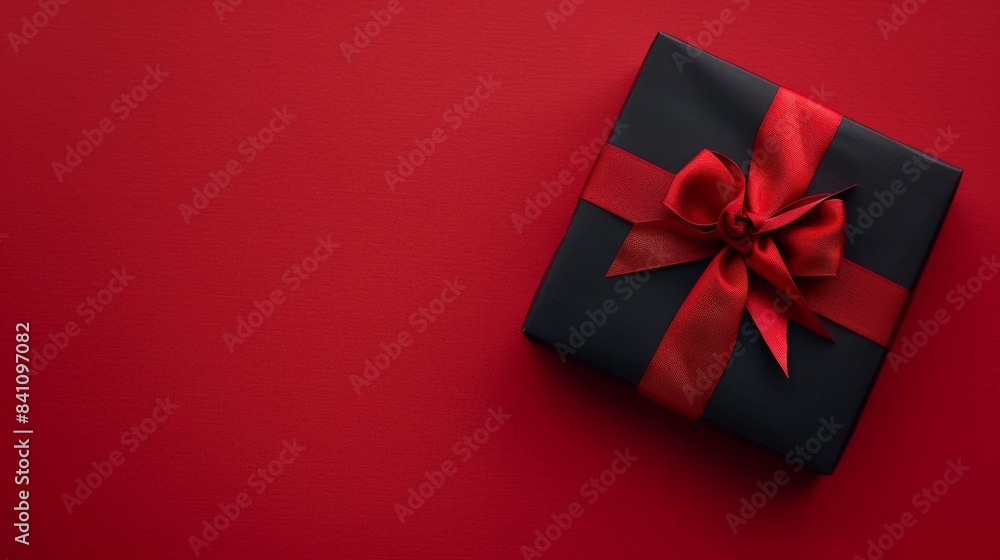 Gift box with red ribbon on red background, Generative AI Gift box with red ribbon on red background, Generative AI