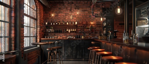 restaurant design, modern contemporary industrial design with red brick walls, black painted steel © STOCKYE STUDIO