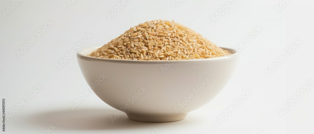 grain rice in a bowl, white background grain rice in a bowl, white background