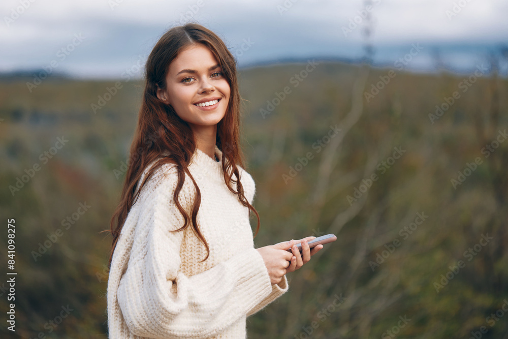 Mountain Freedom: Woman's Lifestyle Phone Call in Nature Mountain Freedom: Woman's Lifestyle Phone Call in Nature