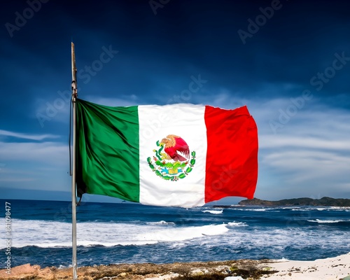 MÉXICO. BANDERA. CIELO SOBRE EL MAR photo