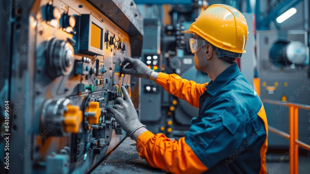 Engineers performing a system diagnostic check on industrial machinery Engineers performing a system diagnostic check on industrial machinery