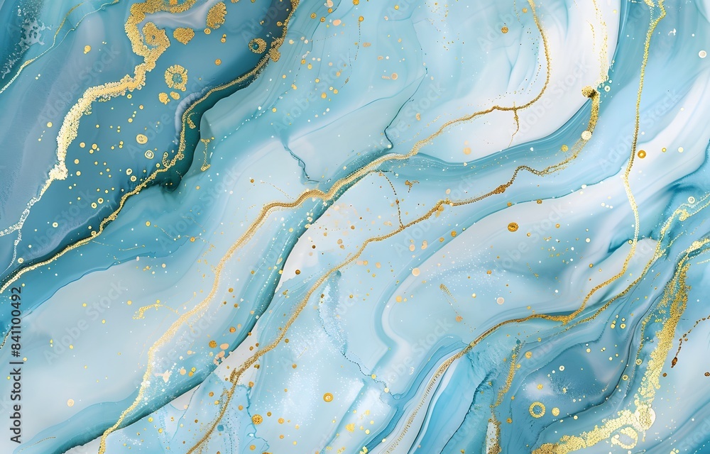 Abstract Blue Marble Background with Golden Lines Abstract Blue Marble Background with Golden Lines