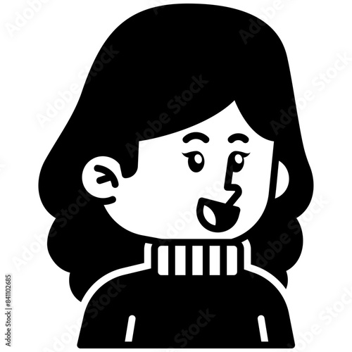 Long hair woman wearing sweater Black Fill Icon