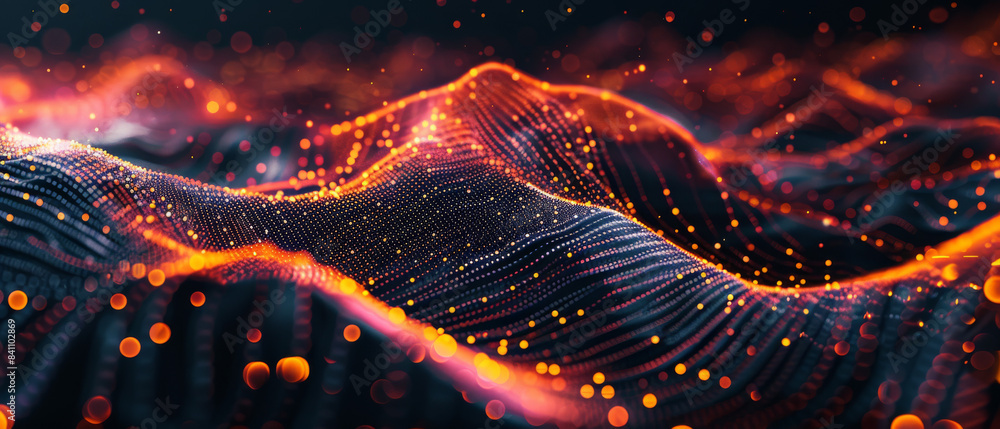 Abstract Digital Landscape With Orange Glowing Particles