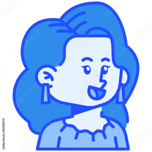 Long hair woman Blue Color Icon
