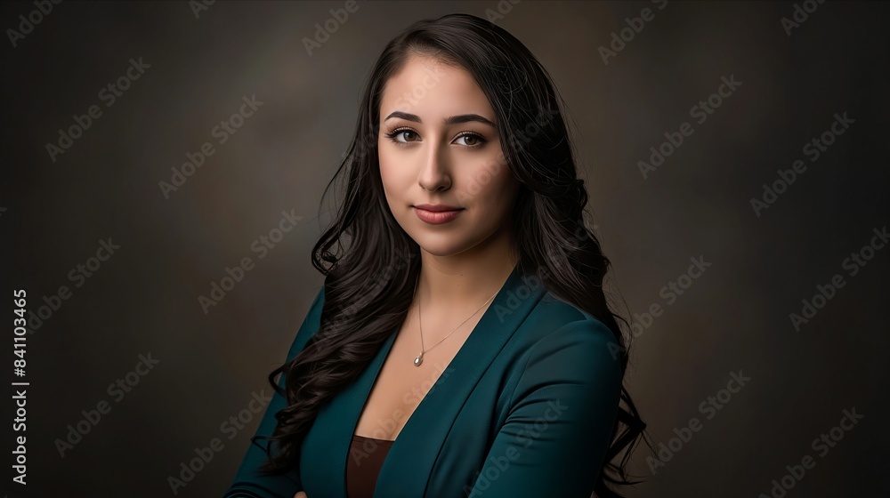 A woman with long dark hair and blue jacket. A woman with long dark hair and blue jacket.