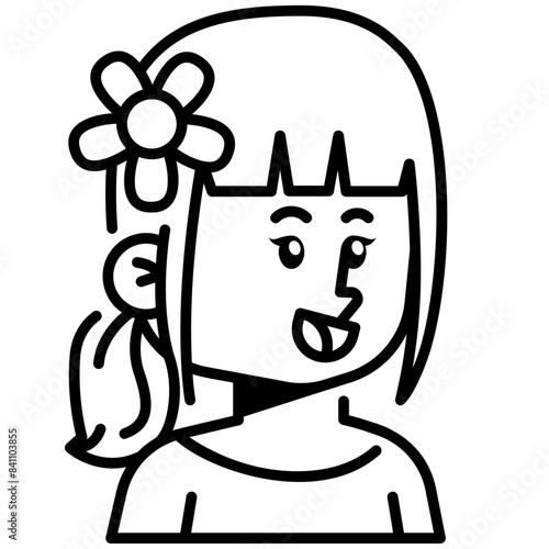 Girl with Ponytail Line Icon