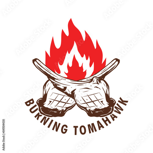 Burning tomahawk steak logo design template